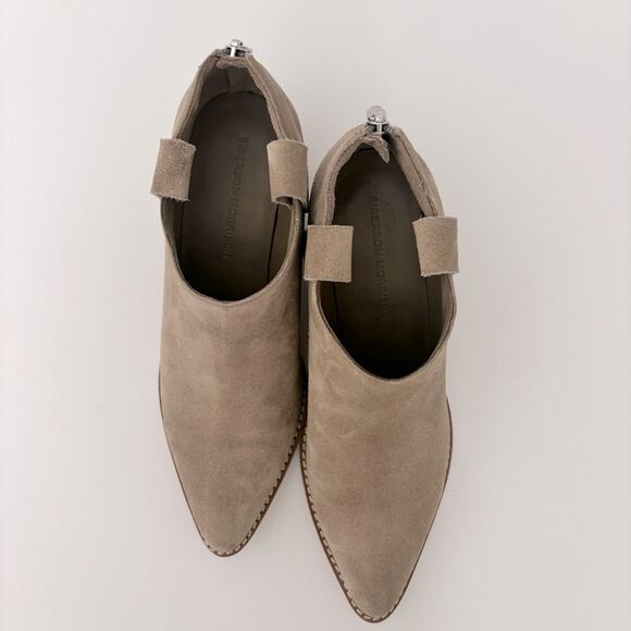 Sigerson Morrison Taupe Suede Leather Pointed Toe ankle Block Heel Boots Sz 7.5 - Picture 4 of 10